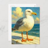 Seagull Postcard | Coastal Beach Bird Art シーズンポストカード (正面/裏面)