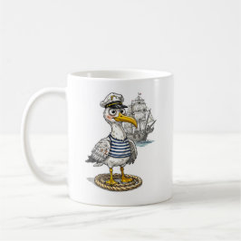 Seagull Sailor with Rope and Ship Background コーヒーマグカップ