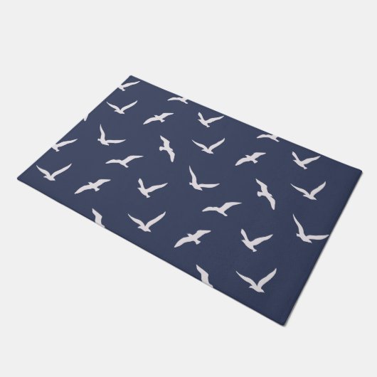 Seagull silhouettes navy blue ドアマット (アングル)