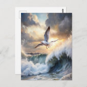Seagull Soaring Waves Storm Clouds Ocean Coastal ポストカード (正面/裏面)