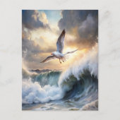Seagull Soaring Waves Storm Clouds Ocean Coastal ポストカード (正面)