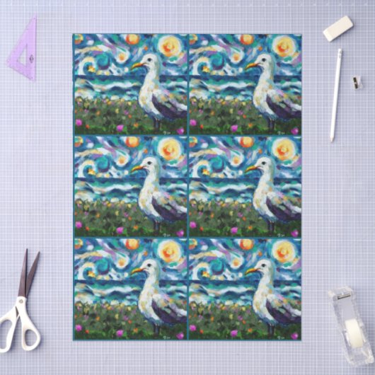 Seagull Van Gogh Style Beach Sky Decoupage 薄葉紙 (クラフト)