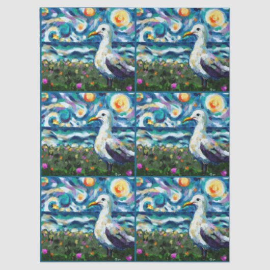 Seagull Van Gogh Style Beach Sky Decoupage 薄葉紙 (正面)