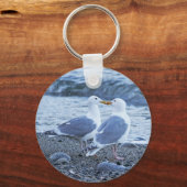 Seagulls Kissing on the Beach Photo キーホルダー (正面)