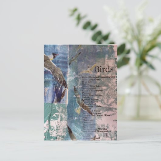 Seagulls list of birds mixed media collage ポストカード (スタンド正面)