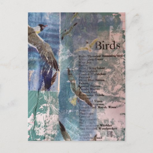 Seagulls list of birds mixed media collage ポストカード (正面)