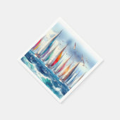 Seagulls Soaring With a Sailboat Regatta スタンダードカクテルナプキン (角)