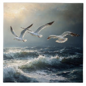 Seagulls Stormy Ocean Fine Art タイル (正面)