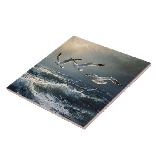 Seagulls Stormy Ocean Fine Art タイル (側面)
