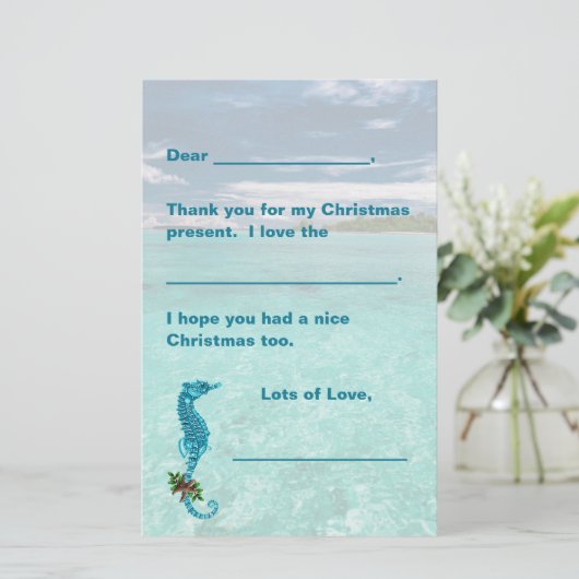 Seahorseクリスマスキッズ紙を書いてありがとう 便箋 (スタンド正面)