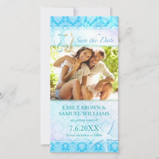 SeaHorseビーチ結婚式写真Save the Date Card セーブザデート (正面)