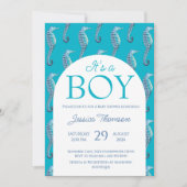 Seahorse Baby Shower Boy Ocean Invitation 招待状 (正面)