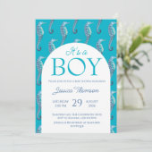 Seahorse Baby Shower Boy Ocean Invitation 招待状 (スタンド正面)
