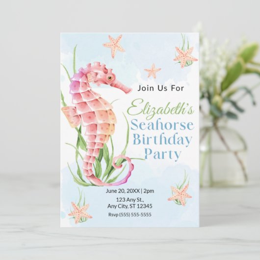 Seahorse Birthday Invitation 招待状 (スタンド正面)
