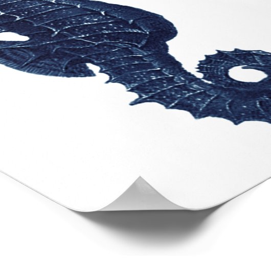 Seahorse Blue and White Beach Decor ポスター (角)
