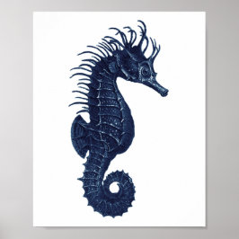 Seahorse Blue and White Beach Decor ポスター