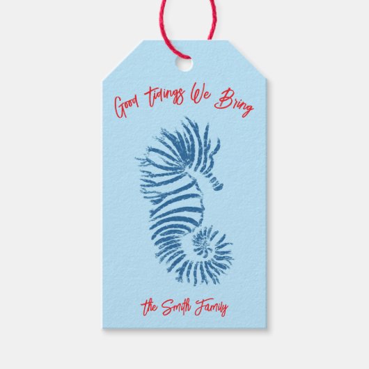 Seahorse Christmas Card ギフトタグ (正面)