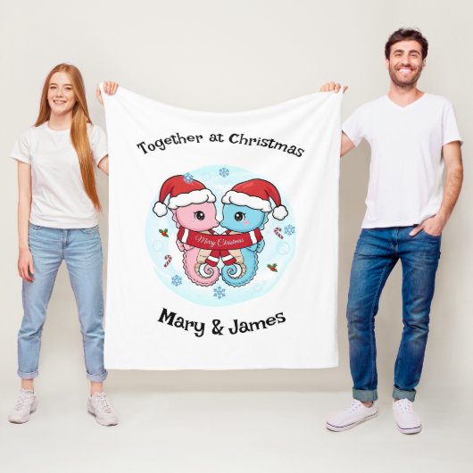 Seahorse Couple Personalized Christmas Blanket フリースブランケット (インサイチュ)
