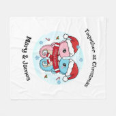 Seahorse Couple Personalized Christmas Blanket フリースブランケット (正面(横))