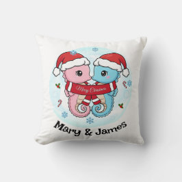 Seahorse Couple Personalized Christmas Pillow クッション