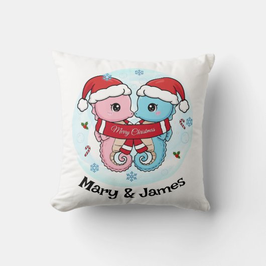 Seahorse Couple Personalized Christmas Pillow クッション (正面)