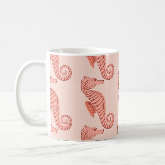 Seahorse doodleオーナメント:ピンクの背景。 コーヒーマグカップ (左)