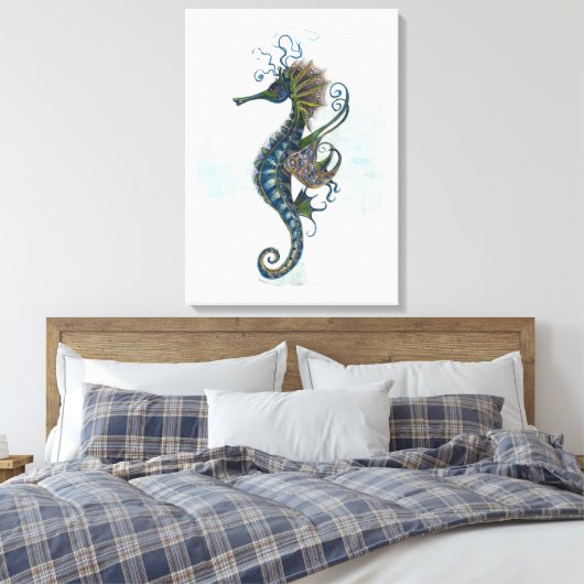 Seahorse fantasy, blue green artwork キャンバスプリント (インサイチュ (寝室))