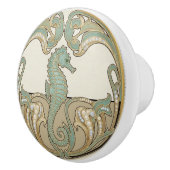 Seahorse Green Cream & Gold Art Deco Nouveau Ocean セラミックノブ (右)