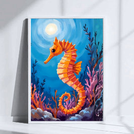 Seahorse | Ocean Animal Coral Reef Watercolor ポスター