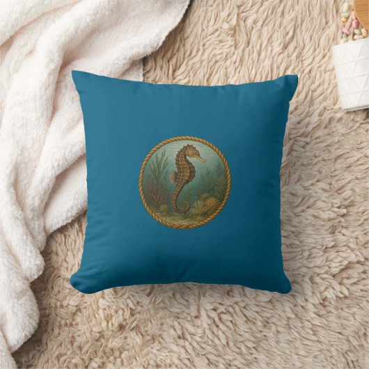 Seahorse Ocean Blue Pillows クッション (ブランケット)