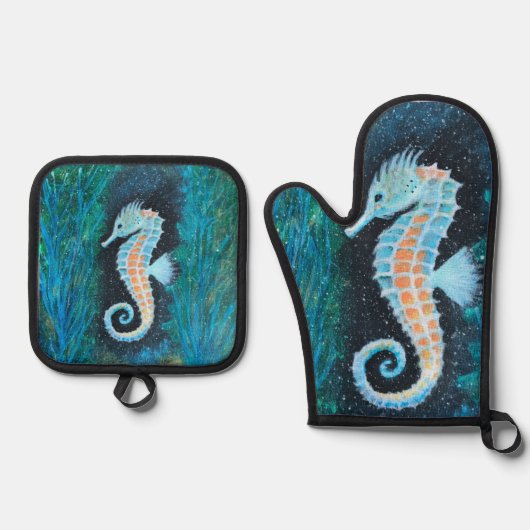 Seahorse oven mitt and potholder set 鍋つかみ&鍋敷きセット (正面)