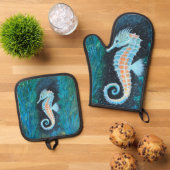 Seahorse oven mitt and potholder set 鍋つかみ&鍋敷きセット (トップダウン)