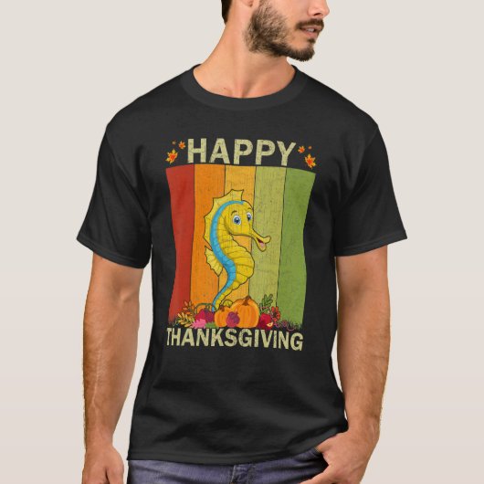 Seahorse  Retro Graphic Family Matching Thanksgivi Tシャツ (正面)