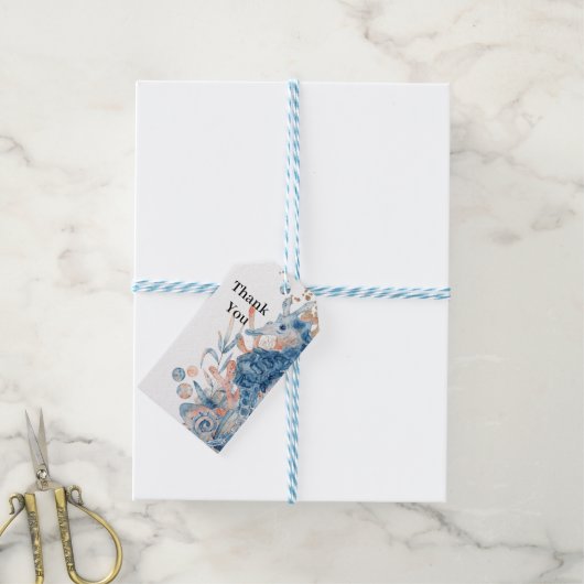 Seahorse shell under the sea Blue Birthday For Kid ギフトタグ (より糸付き)
