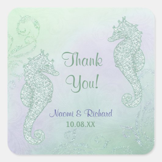 Seahorse Sparkle 結婚's – ありがとう スクエアシール (正面)