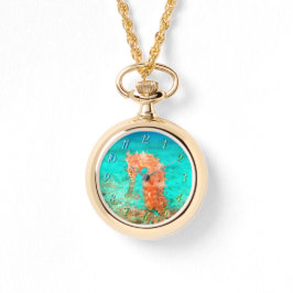 Seahorse tropical carribean turquoise orange  腕時計