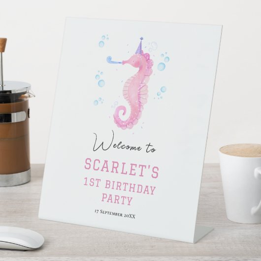 Seahorse Under the sea first birthday tabletop 台座サイン (インサイチュ)