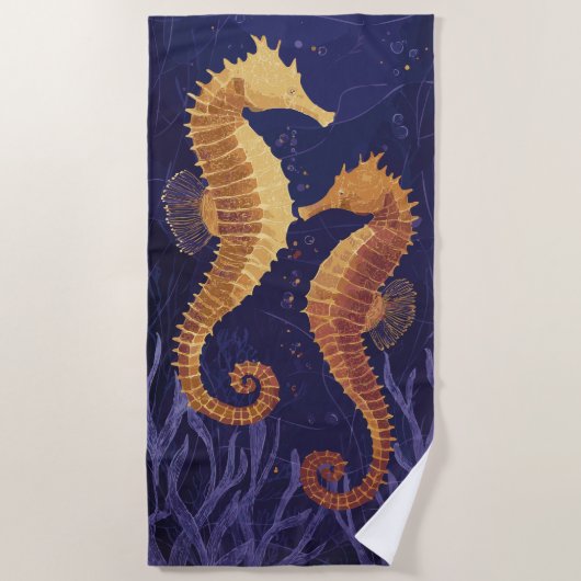 Seahorses Illustration – Elegant Ocean Art ビーチタオル (正面)