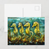 Seahorses in Expressive Ocean Oil Painting ポストカード (正面/裏面)