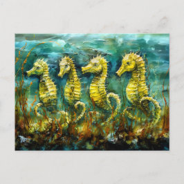Seahorses in Expressive Ocean Oil Painting ポストカード