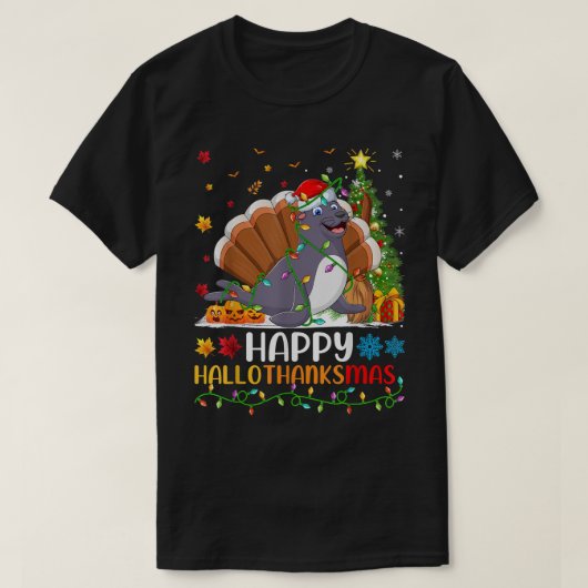 Seal Animal Lover Funny Happy Seal HelloThanksMas  Tシャツ (デザイン正面)