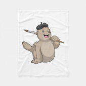 Seal as Painter with Paint brush フリースブランケット (正面)