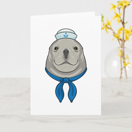 Seal as Sailor with Sailor hat カード (黄色い花)