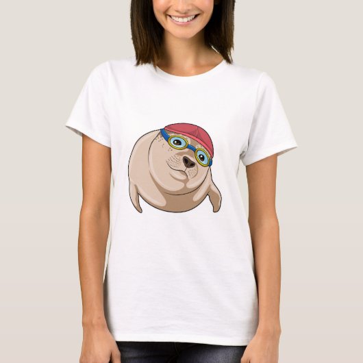 Seal at Swimming with Swimming goggles Tシャツ (正面)