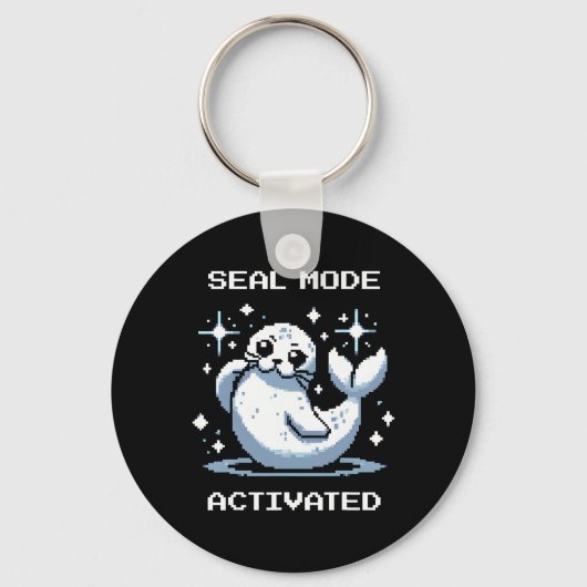 Seal Mode Activated Pixel Art Seal Retro Gamer Sty キーホルダー (正面)