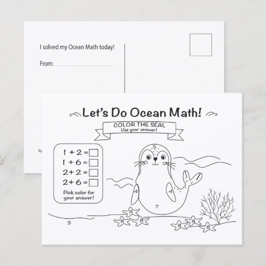 Seal Ocean Math Coloring Postcard ポストカード (正面/裏面)