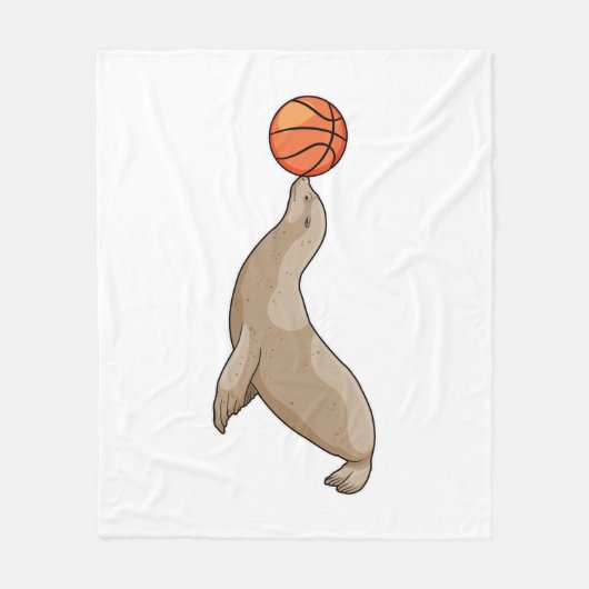 Seal with Basketball フリースブランケット (正面)