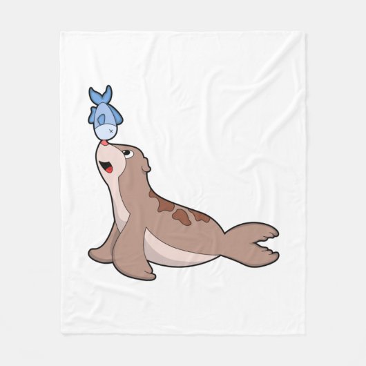 Seal with Fish (2).PNG フリースブランケット (正面)