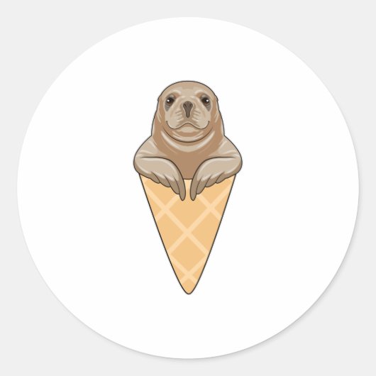 Seal with Ice cream cone ラウンドシール (正面)