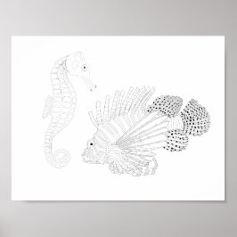 Sealife Adult Coloring Poster ポスター